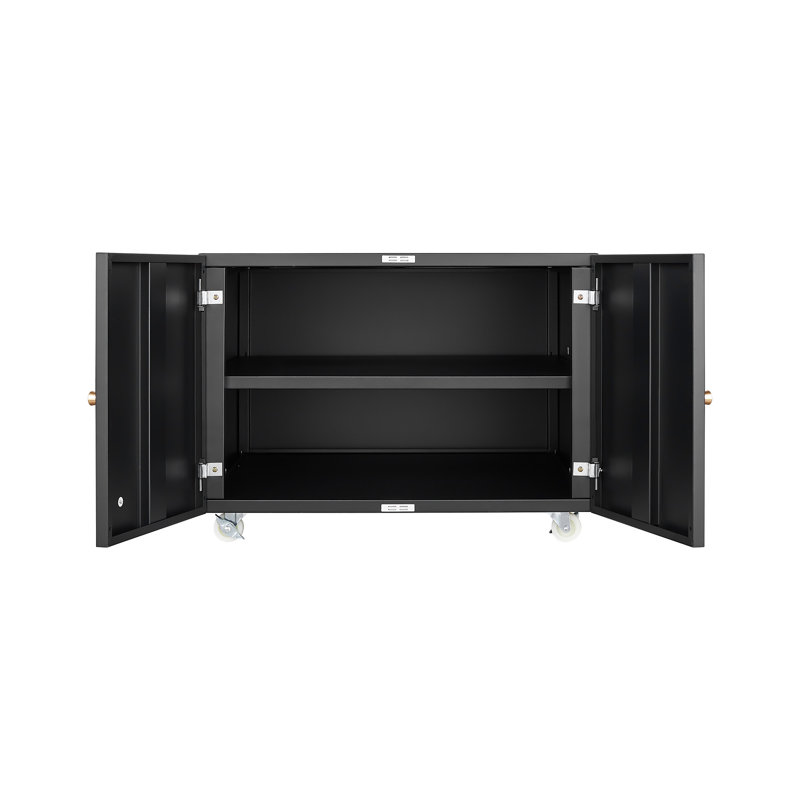 Armoire pour imprimante à deux portes en métal noir - roulettes verrouillables à 360 °