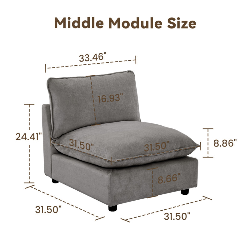 31.5" Heffernan Accent Chair Modular Sectional Sofa, Gray Chenille