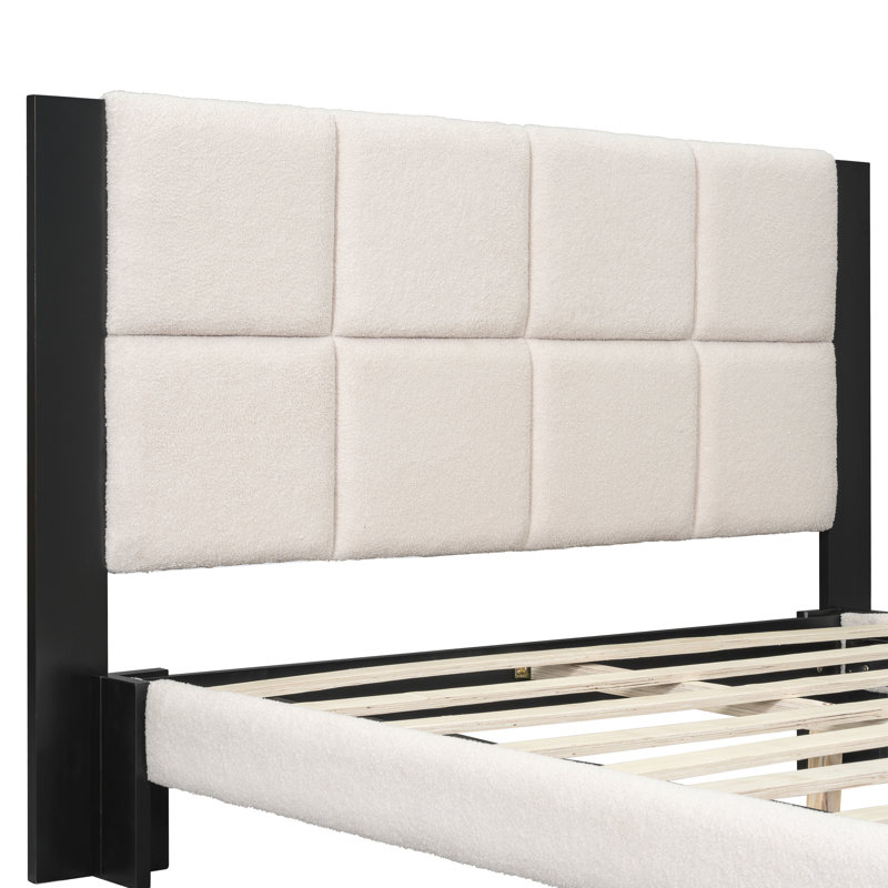 Structure de grand lit Boucle avec tête de lit carrée, beige et noir
