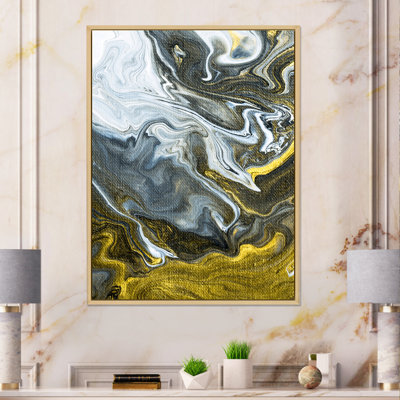 Or blanc et nuages de marbre jaunes V - peinture sur toile