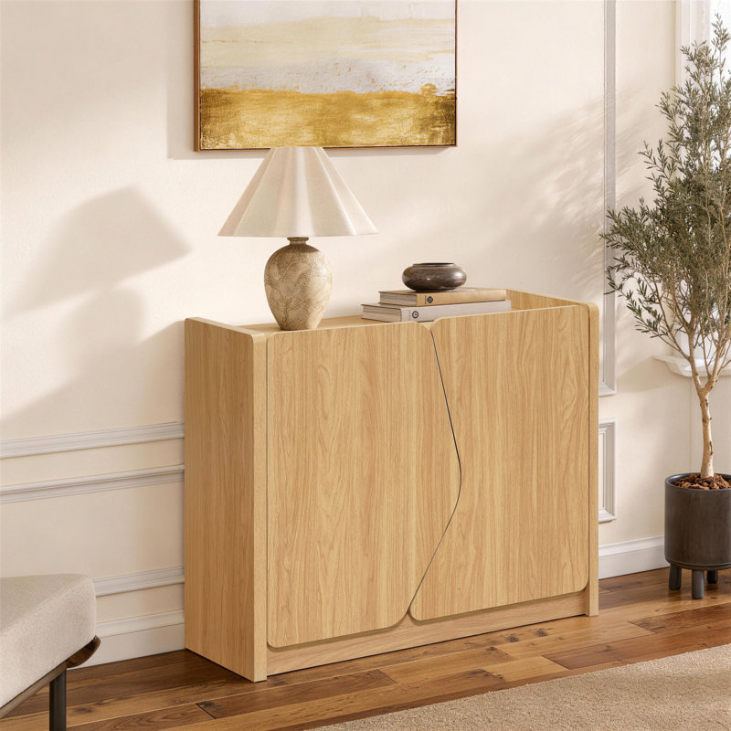 Armoire de rangement et buffet moderne, 2 portes avec charnières à fermeture en douceur, côtés surélevés