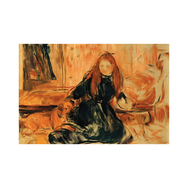 Young Girl Playing With A Dog by Berthe Morisot - Wrapped Canvas Painting, 20.32cm H x 30.48cm W x 1.91cm D