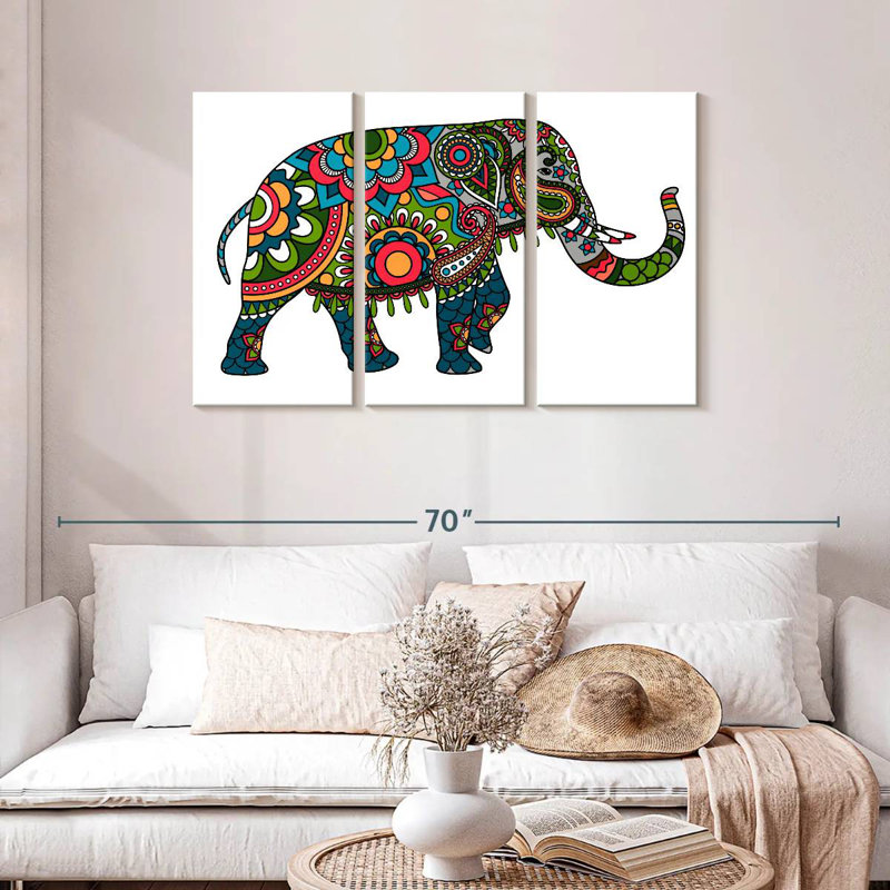 Brampt Floral Doodle Elephant, 28" H x 45" W