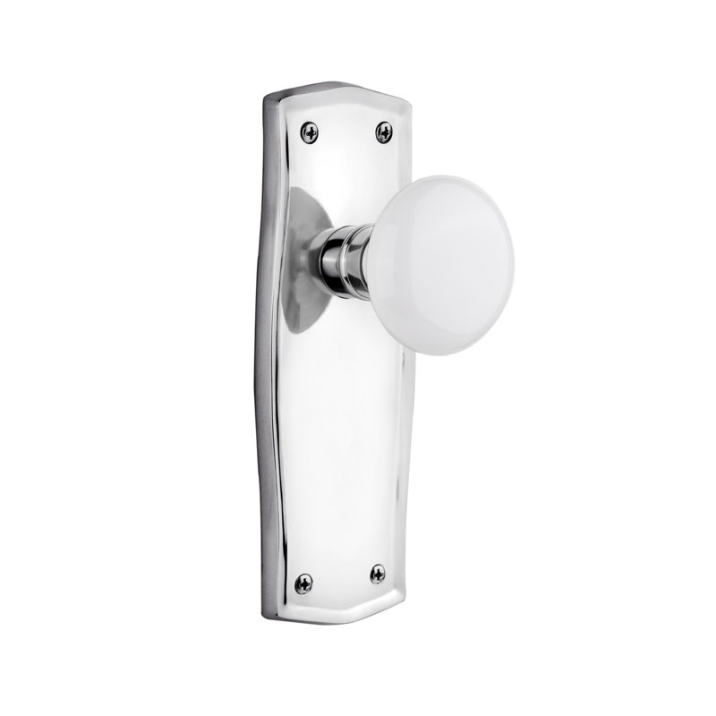 Plaque Prairie avec bouton de porte en porcelaine blanche, Chrome brillant