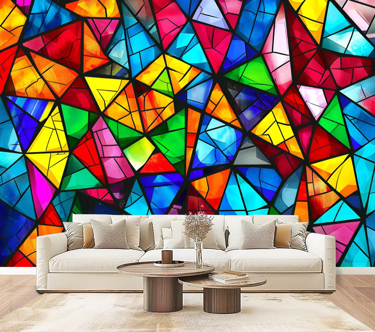 Red Barrel Studio Peel and Stick Wallpaper Rainbow Stained Glass Wall ...