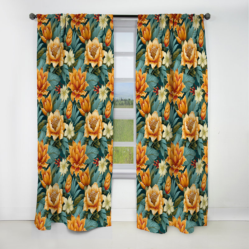 Ananas Serenity - motif tropical II - Rideau floral - Rideau occultant floral - 1 panneau, L 52 po x L 95 po