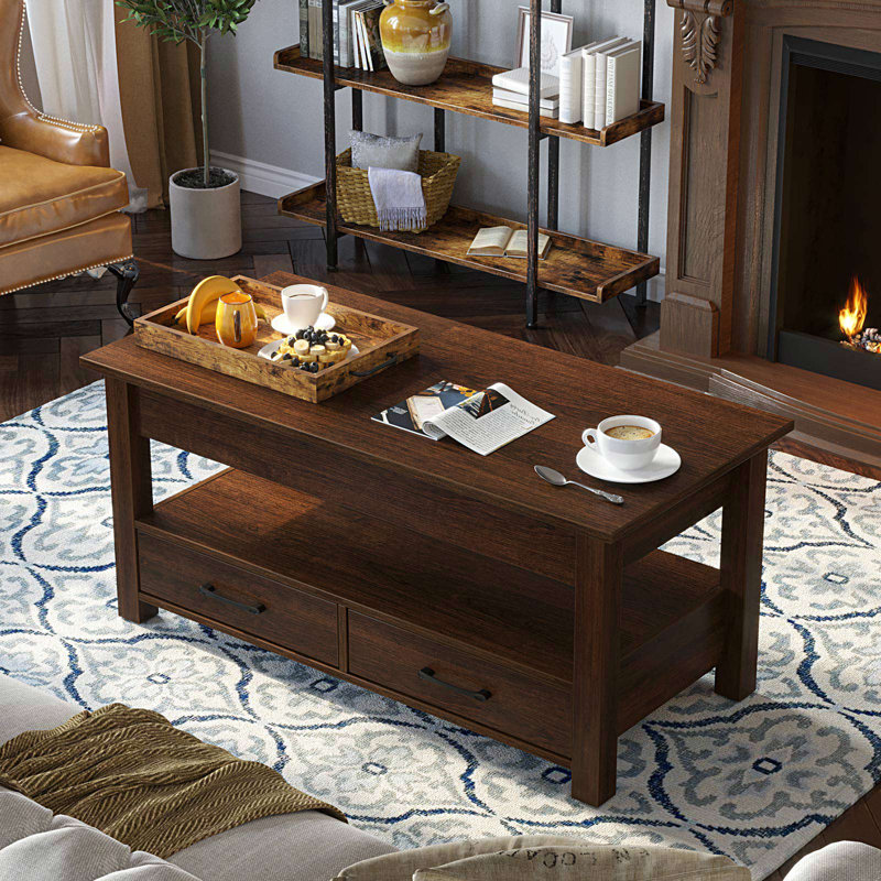 Eoghan Lift Top Coffee Table with 2 Drawers, Rustic Brown, 18.2" H x 39.4" L x 19.7" W