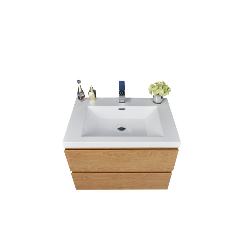 Base de meuble-lavabo simple 30 po fixée au mur seulement, Chêne anglais