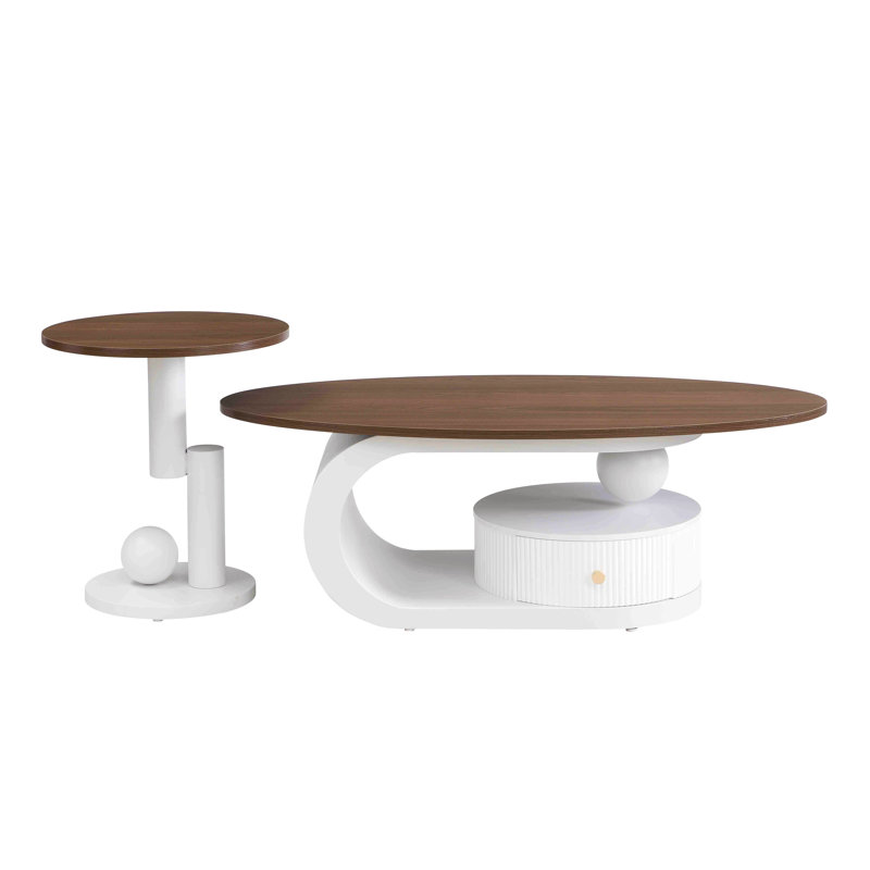 Ensemble de 2 tables basses gigognes, tables avec rangement, table basse et table d'appoint, Blanc