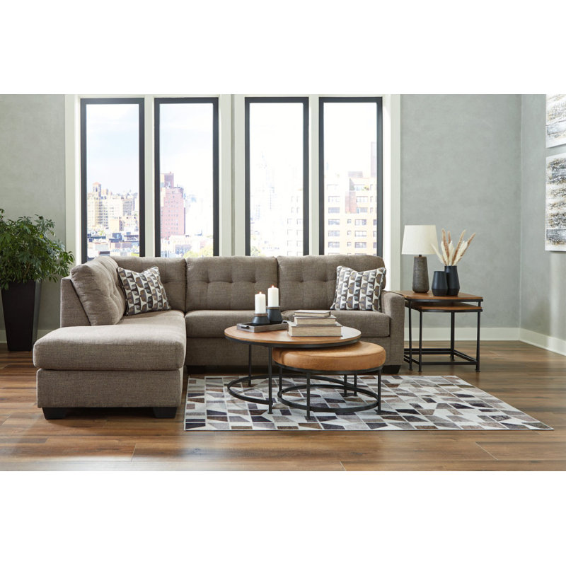 Canapé modulaire 2 pièces avec méridienne Armira, Orienté à gauche (vu de face), Polyester brun