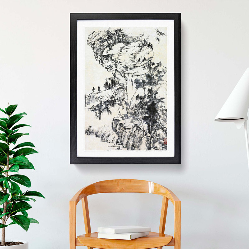 Landscape View by Bada Shanren - Picture Frame Painting Print, Black Framed, 48cm H x 36cm W x 2cm D