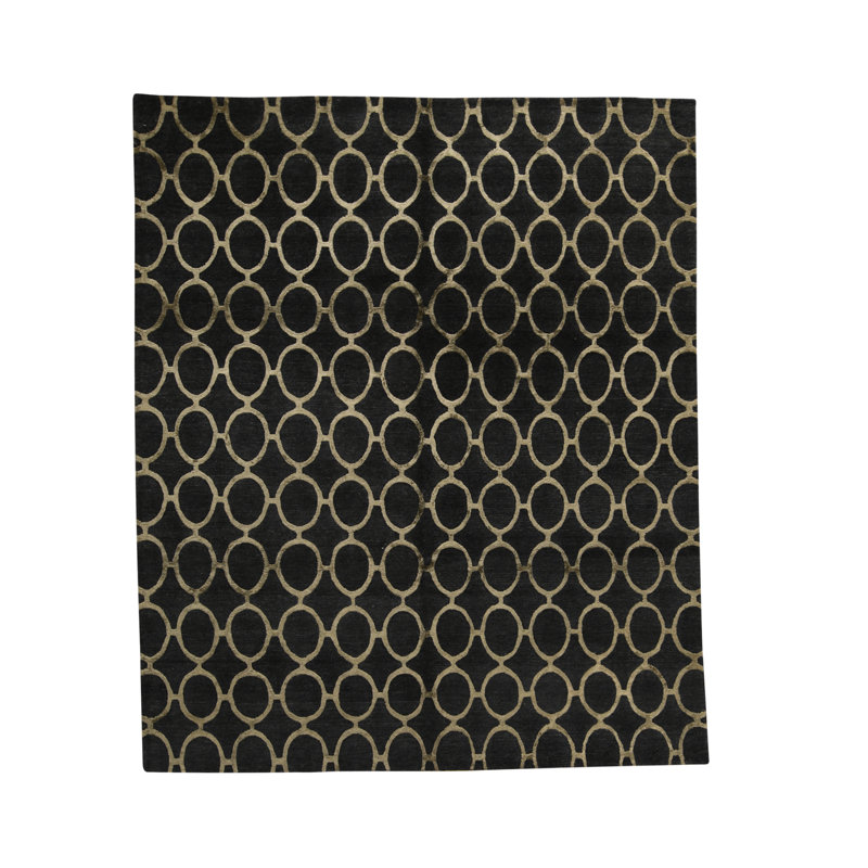 Tapis noir et argent noué à la main de haute qualité