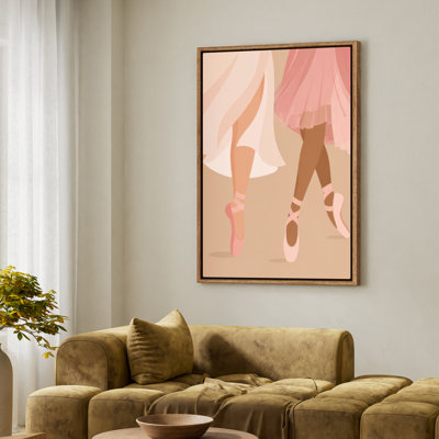 Framed Canvas Wall Art - Ballet Dancer Legs with Pink Tutu and Pointe Shoes - 16"x24", 24"x36"