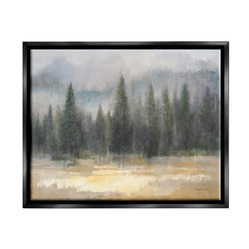 Abstrait pin brouillé, paysage de forêt, art mural par Danhui Nai, Cadre flottant noir de jais, H 17 po x l 21 po x P 1,7 po