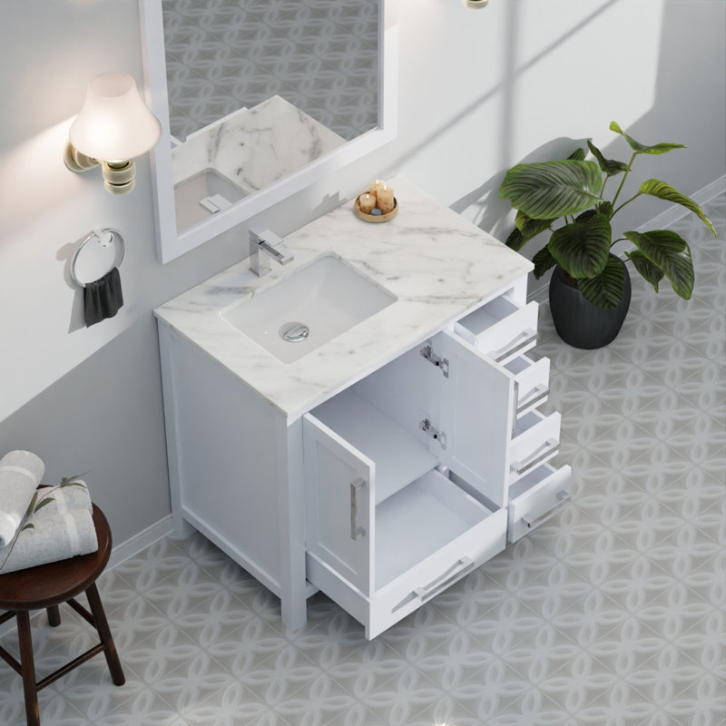 White Bath Vanity 36 In. W X 22 In. D, Left Offset, White
