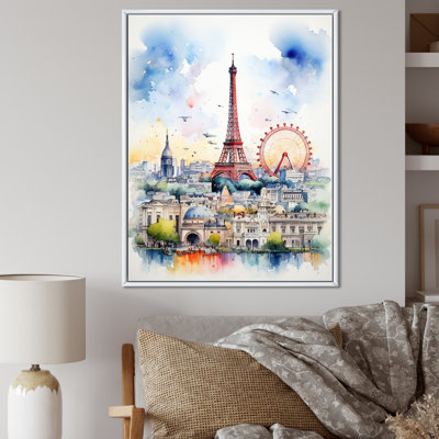 " Paris Cityscape Eiffel Tower In Spring Watercolor "