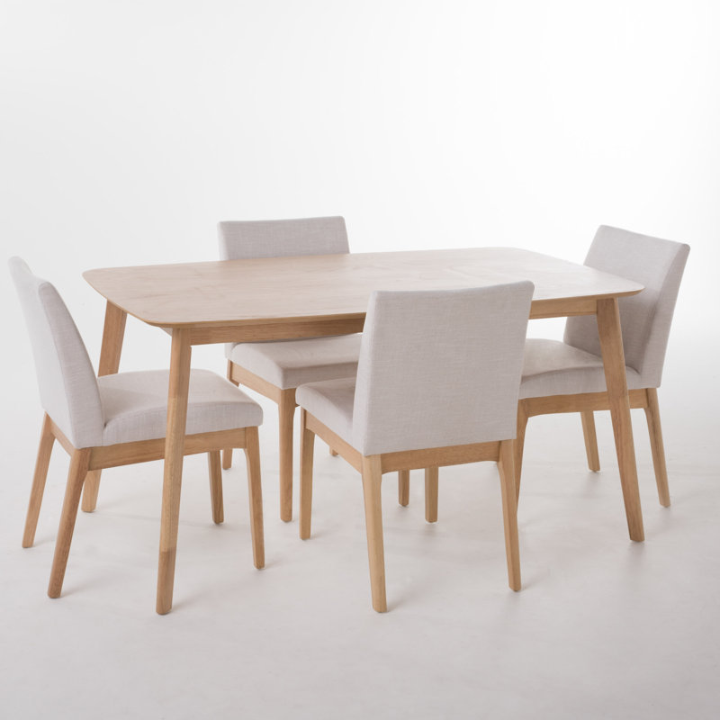 Dashone 4-Person Four-Leg Dining Set, Natural Oak, Light Beige