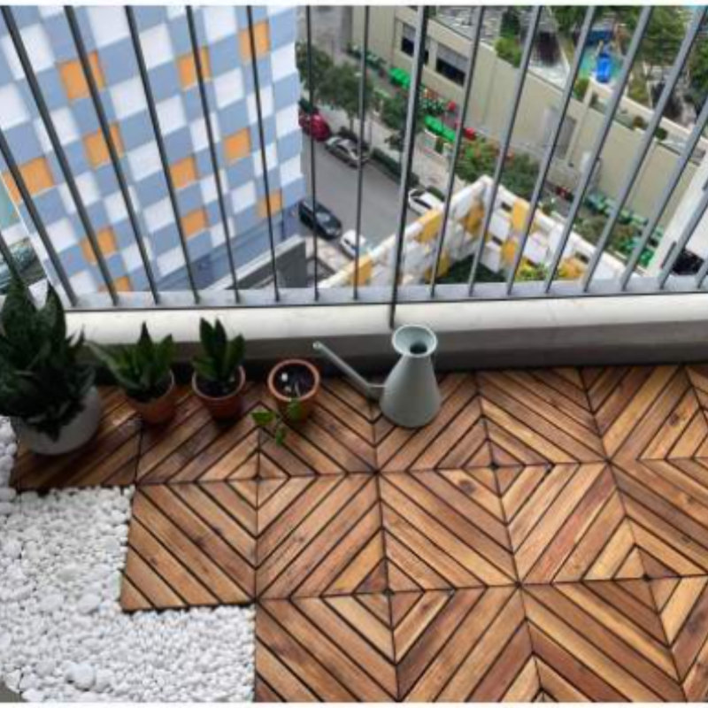 Carreaux de terrasse emboîtables en bois d'acacia naturel de 11,4 po x 11,4 po, revêtement de sol en PP imperméable et résistant aux chocs pour patio et balcon