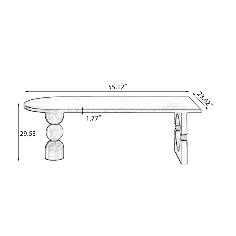 Black + Nut-brown Half-circle Solid Wood desk, 29.53" H x 55.12" W x 23.62" D