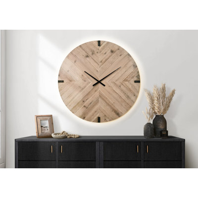 Horloge murale, ronde, 30 po, grande horloge murale, brune, contemporaine, moderne