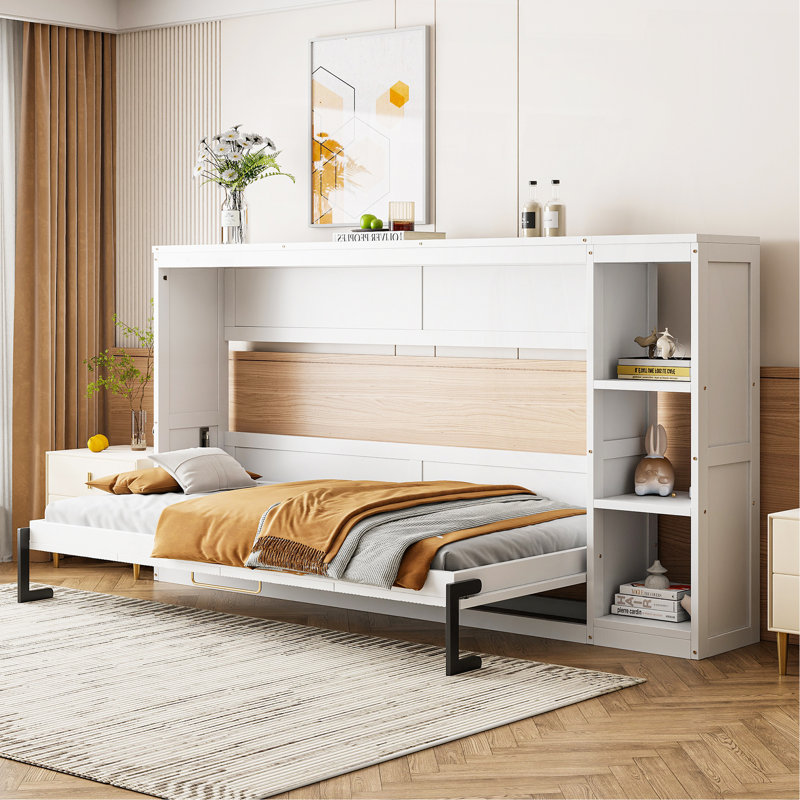 Lit escamotable simple avec bibliothèque, blanc