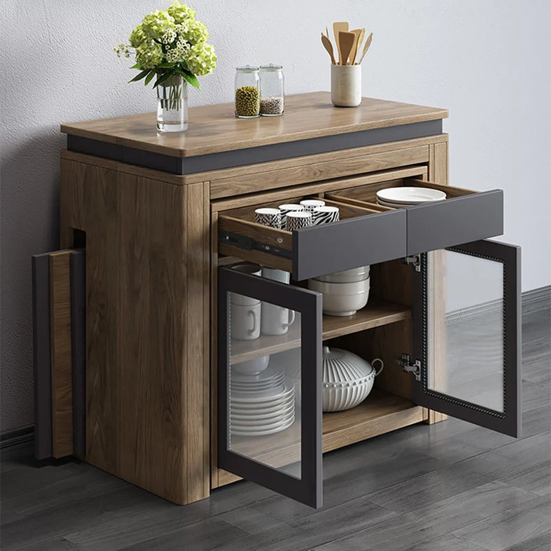 Modern Extendable Dining Table Rectangle Sideboard with Storage, Walnut