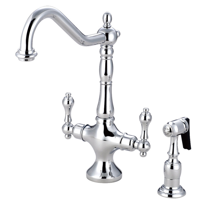 Kingston Brass Heritage Two-Handle Deck Mount Kitchen Faucet, Polished Chrome, With Spray
