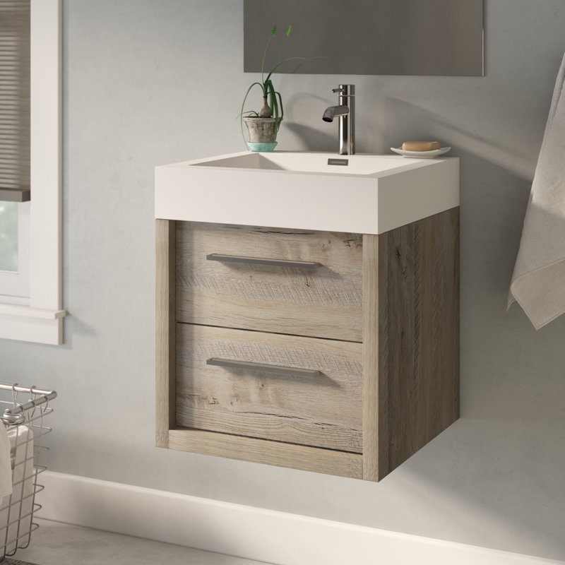 Walker 500mm Wall Mount Vanity Unit, Light Sawn Oak