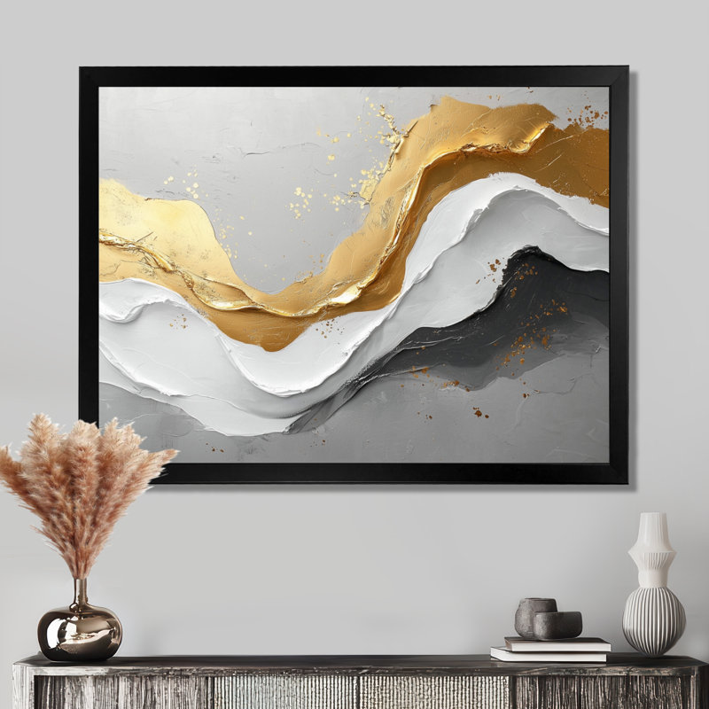 «Oplis Abstract Waves Of Introspection» en or et blanc, Cadre simple, Noir, H 12 po x l 20 po