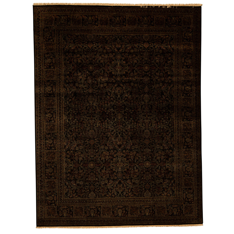 Hand Knotted Wool Area Rug in Black