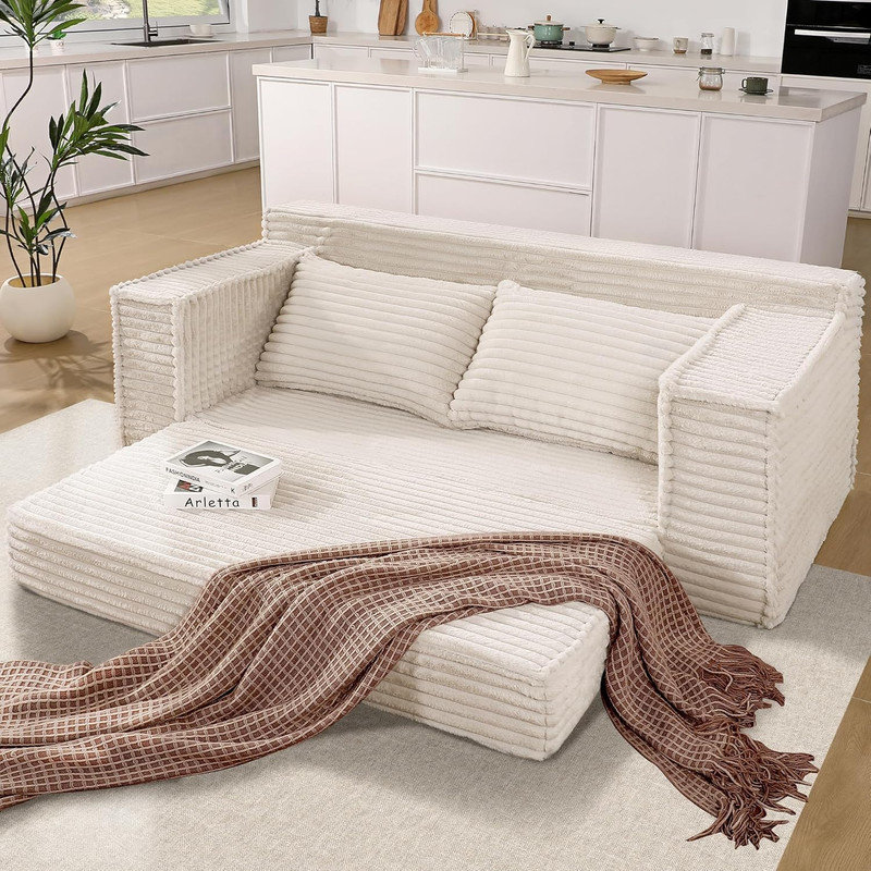 Canapé-lit convertible en velours côtelé avec cadre de forme fixe, futon désossé pliable, causeuse coulissante pour salon, chambre à coucher, studio