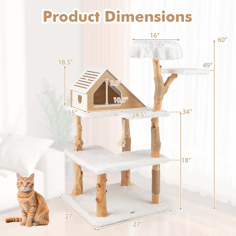 Arbre à chat 60 po en bois de sisal avec 2 perchoirs