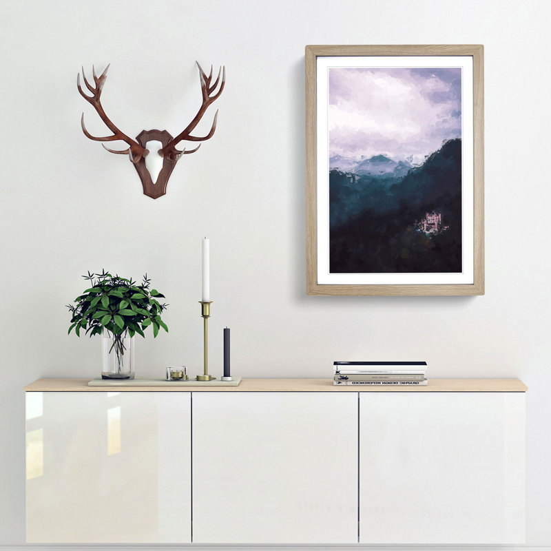 Hohenschwangau Castle in Abstract - Picture Frame Graphic Art Print, Oak Framed, 36cm H x 27cm W x 2cm D