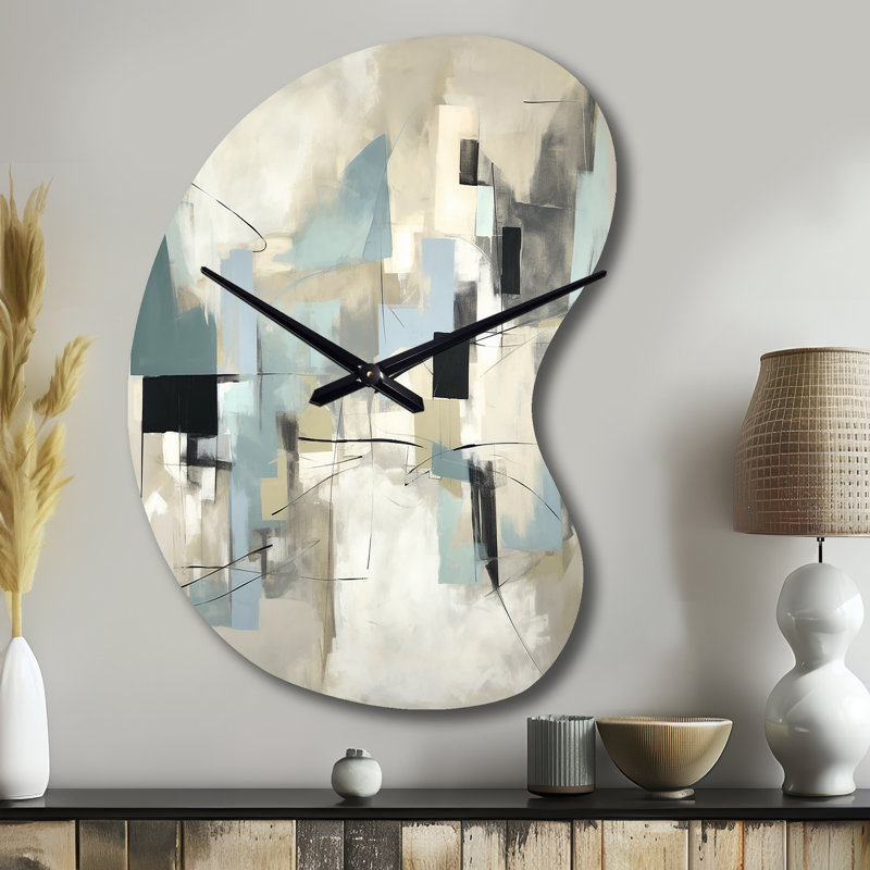Horloge murale abstraite beige et grise, Petit
