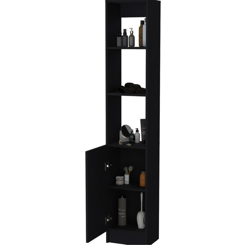Armoire de salle de bain noire avec 1 porte et tablettes polyvalentes