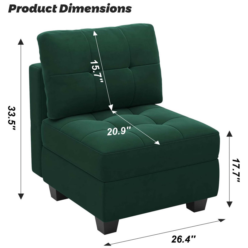 Fauteuil de rangement modulaire simple en lin et velours Soneson, Velours vert