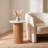 Round Marble Fluted Wood Cylinder Side Table