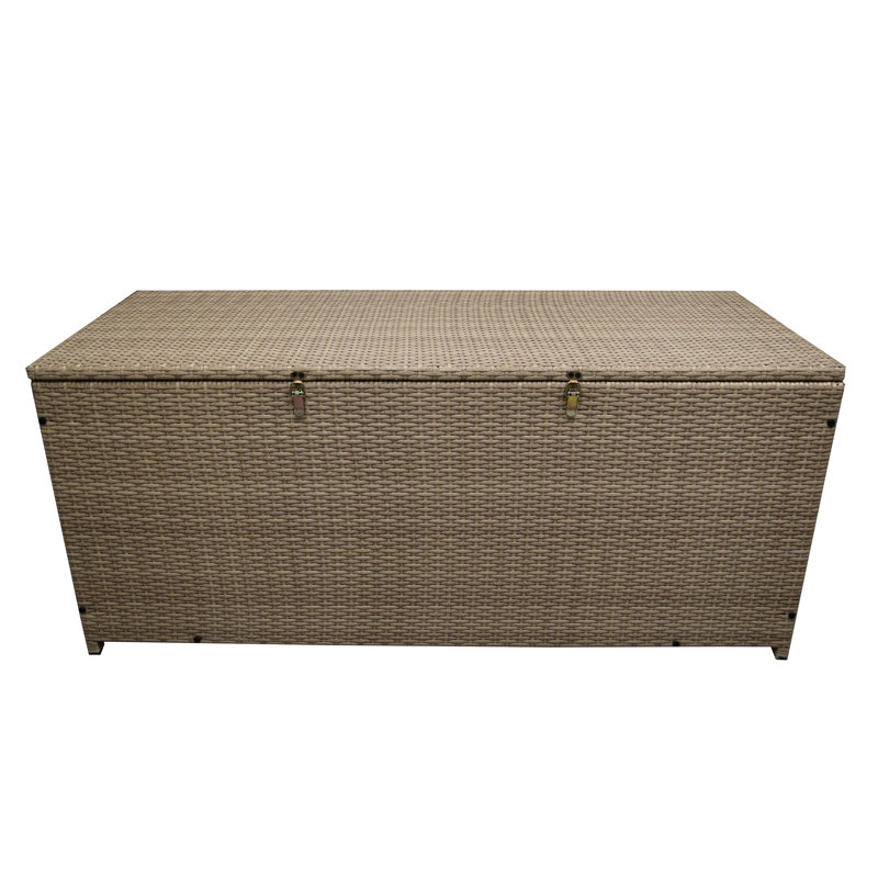 Oakland Living 53 " W 113 Gallons Water Resistant Wicker Lockable Deck Box, Tan