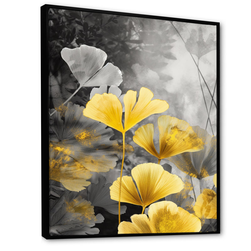 «Palm Tropical Ginkgo», reproduction d'art sur toile encadrée IV, H 44 po x l 34 po x P 1,5 po, Cadre flottant noir