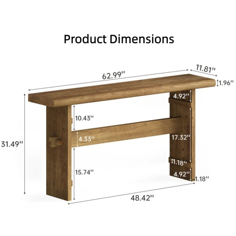 Table de canapé classique en bois massif de 63 pouces