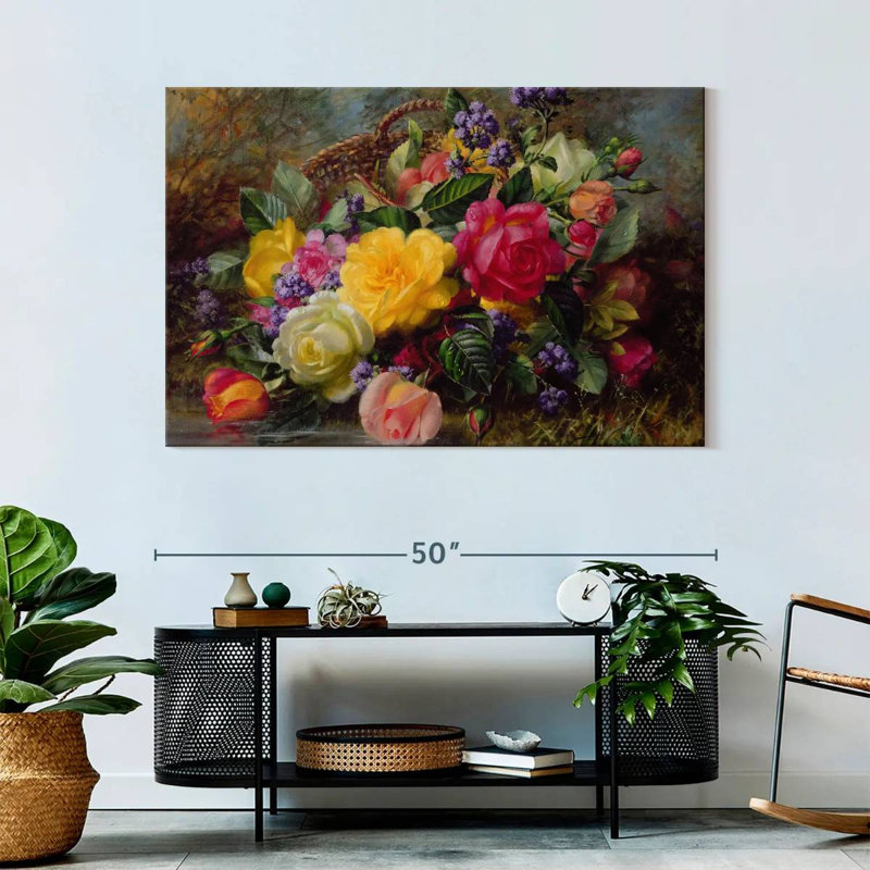 Harnek roses près d'un étang sur un banc verdoyant, H 32 po x l 48 po
