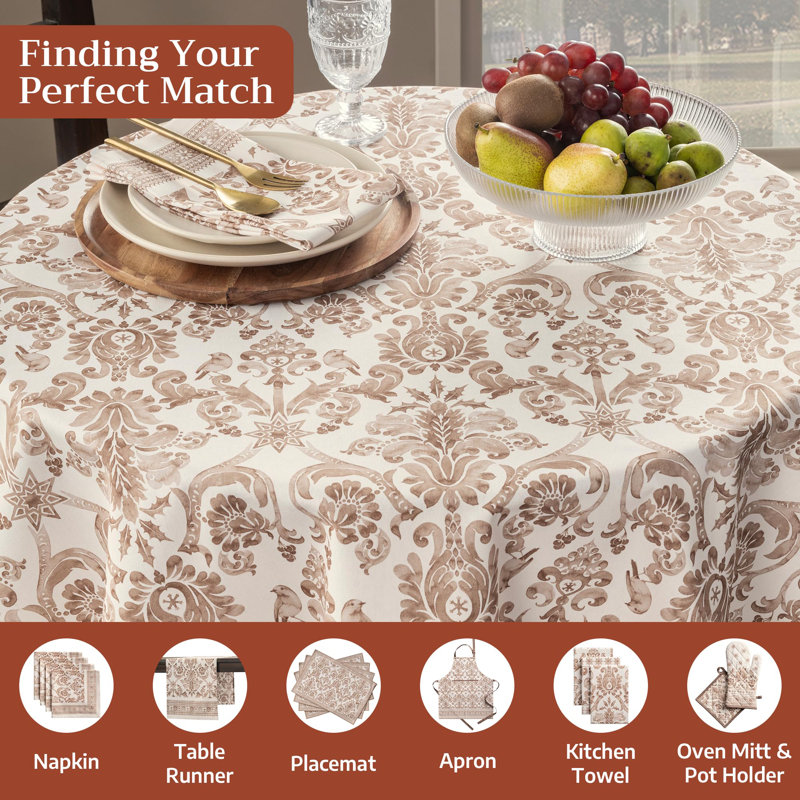 Maison d' Hermine Table Cloth Round Table 100% Cotton 63 Inches Fall Tablecloth Reusable Everyday Use for Thanksgiving Christmas Decorations Dining Farmhouse Party (Allure)