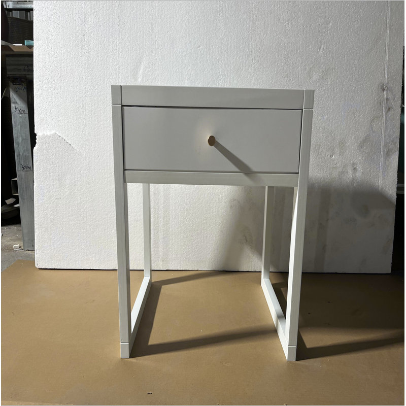 Table de chevet blanche moderne avec tiroir, table de chevet minimaliste avec poignée en bois, table de bout compacte pour chambre à coucher, appartement ou petits espaces, assemblage facile