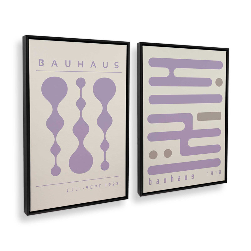 Ensemble de 2 circuits mauves rétro, Cadre flottant noir satiné, H 19 po x l 26 po