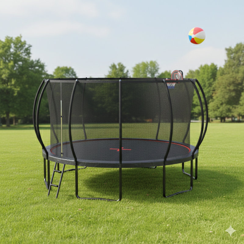 Trampoline de style citrouille de 16 pieds de couleur noire et rouge.