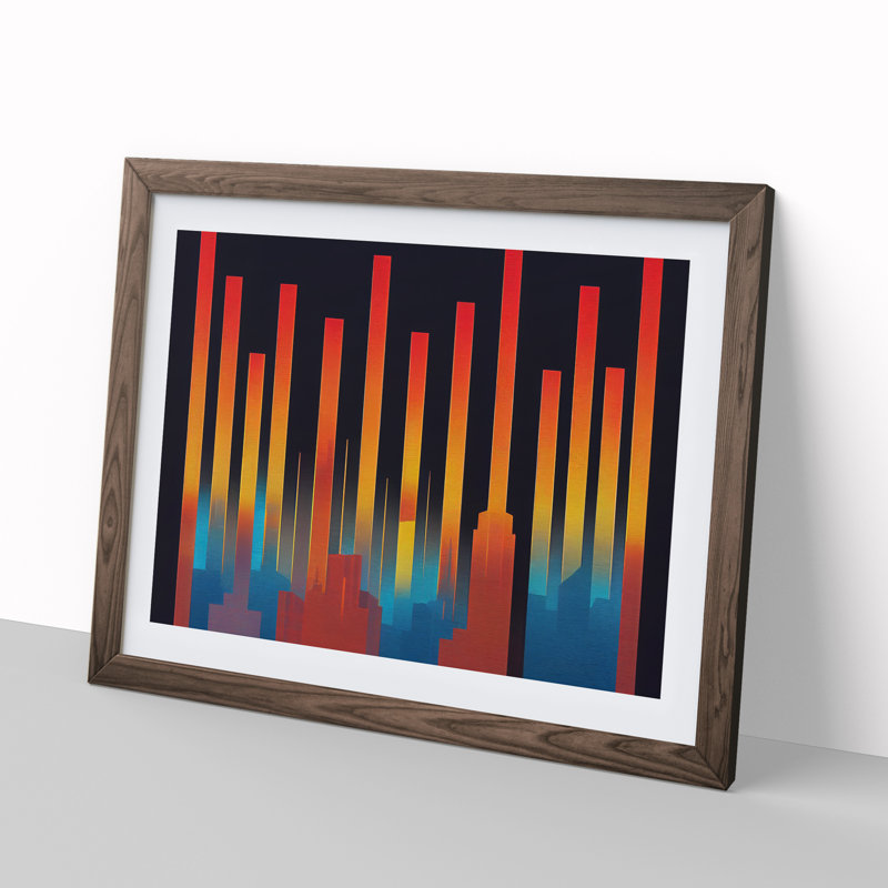 Joyous Abstract City Skyline - Framed Print, 25cm H x 34cm W x 2cm D, Walnut