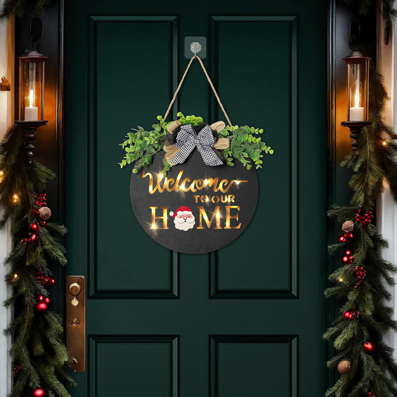 12" White Interchangeable Welcome Sign, 17 Seasonal Holiday Icons Front Door Porch Decor, White