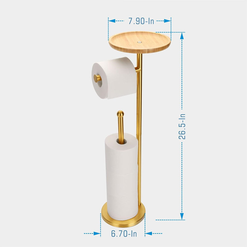 Toilet Paper Holder Stand With Bamboo Shelf, For 5 Toilet Paper Rolls