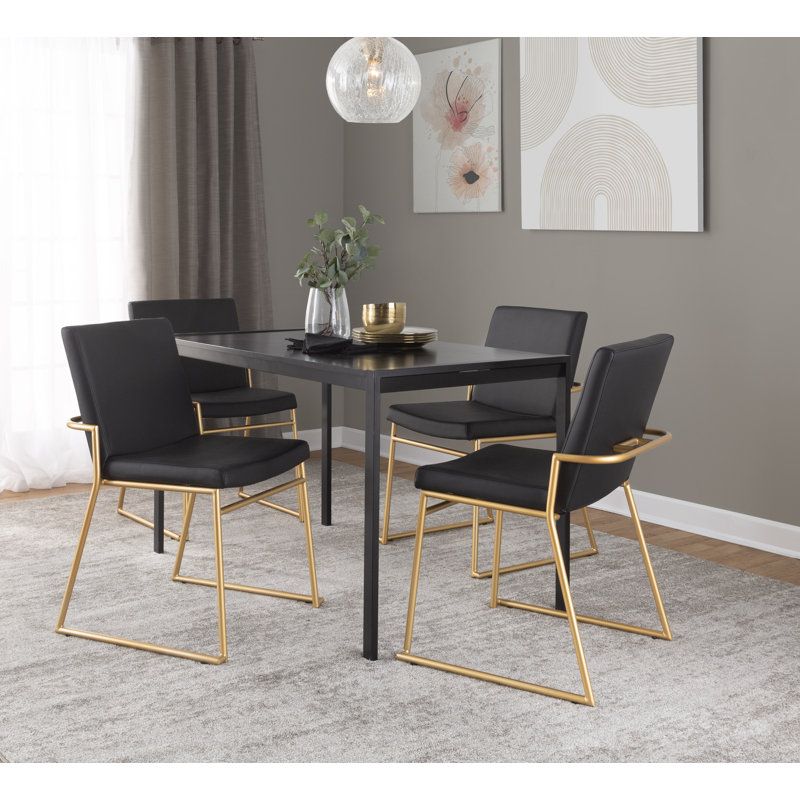 Gradin Stackable Side Chairs, Faux Leather Black, Gold