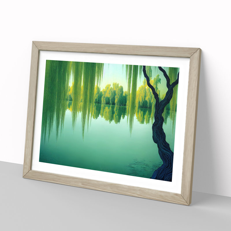 Ethereal Weeping Willow Trees - Framed Print, 46cm H x 64cm W x 2cm D, Oak